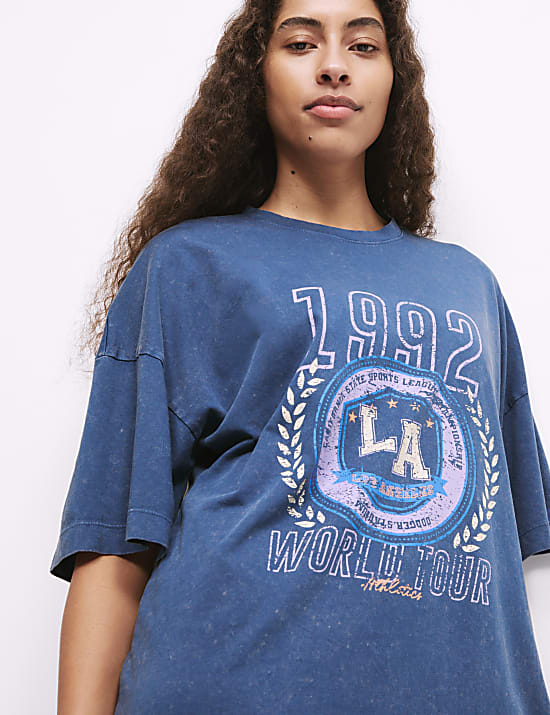 Oversized T-Shirt από 100% βαμβάκι με σλόγκαν