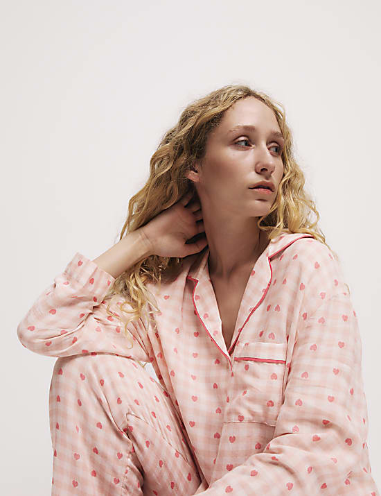 Καρό σορτς πιτζάμας με print με καρδιές και υψηλή περιεκτικότητα σε βαμβάκι