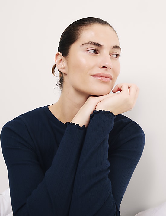 Top coupe confortable en coton en pointelle &agrave; motif c&ocirc;tel&eacute;