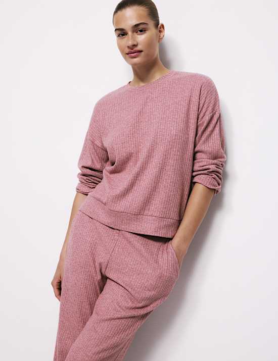 Ribbed Crew Neck Long Sleeve Pyjama Top