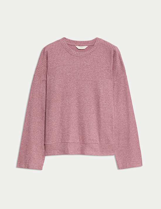 Ribbed Crew Neck Long Sleeve Pyjama Top