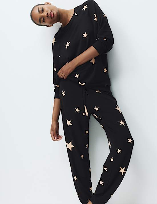 Star Print Crew Neck Long Sleeve Pyjama Top