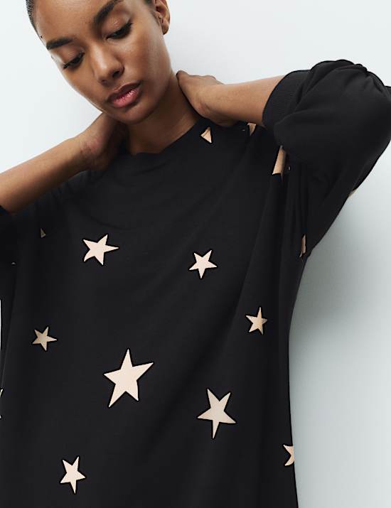 Star Print Crew Neck Long Sleeve Pyjama Top