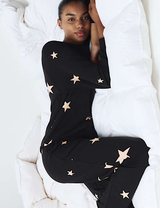 Star Print Crew Neck Long Sleeve Pyjama Top