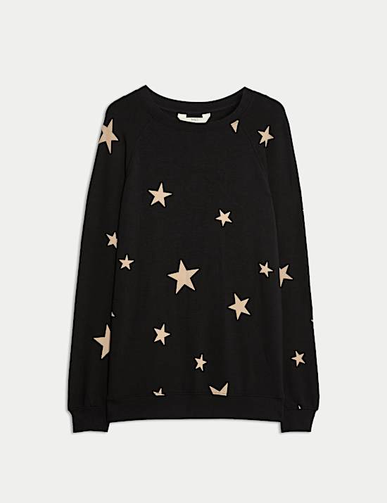 Star Print Crew Neck Long Sleeve Pyjama Top