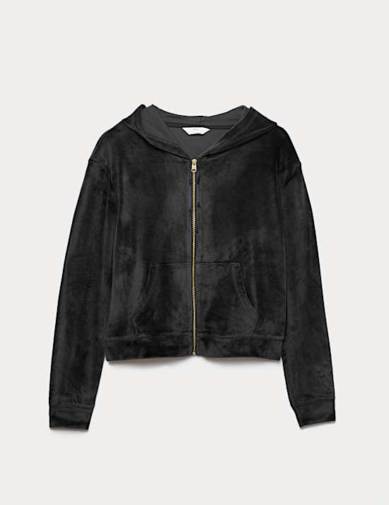 Sweat à capuche confortable en velours à fermeture zippée