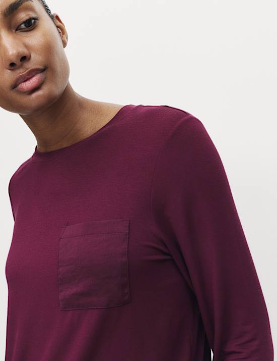 Satin Trim Long Sleeve Pyjama Top