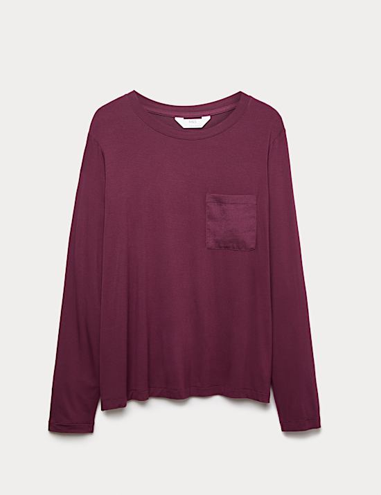 Satin Trim Long Sleeve Pyjama Top