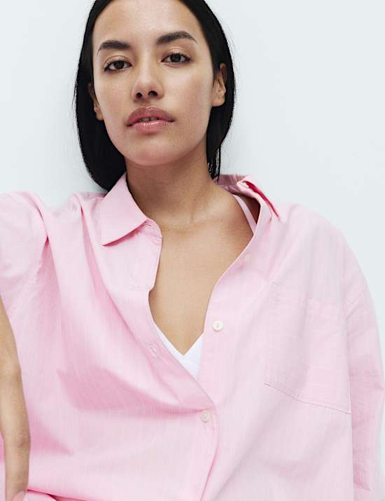 Pure Cotton Poplin Striped Pyjama Shirt