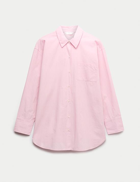 Pure Cotton Poplin Striped Pyjama Shirt