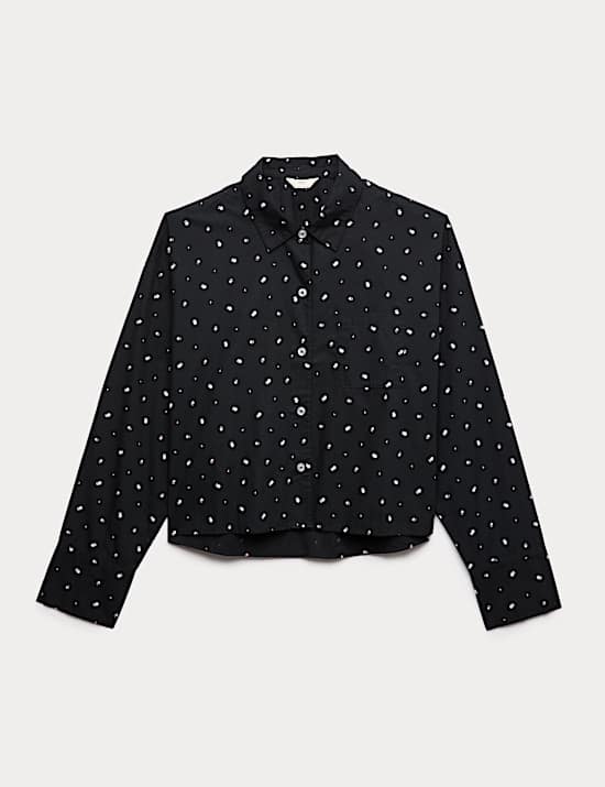 Pure Cotton Floral Cropped Lounge Shirt