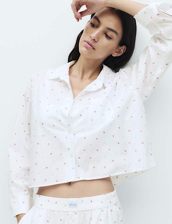 Lounge-Hemd aus reiner Baumwolle mit Blumenmuster