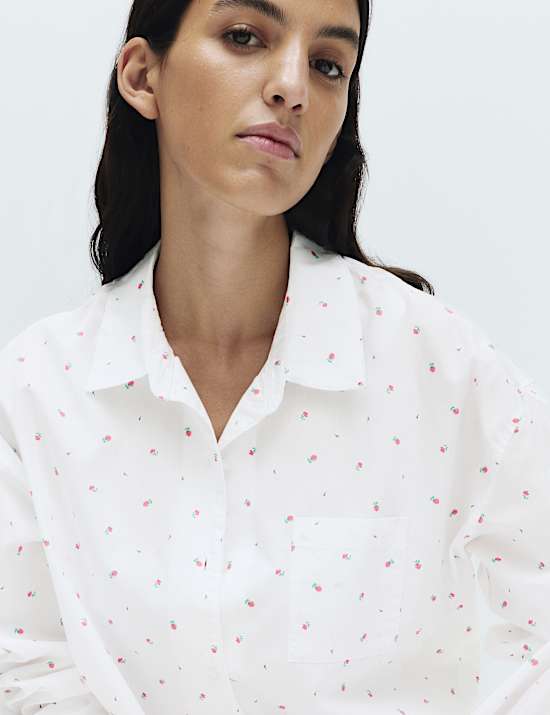 Pure Cotton Floral Cropped Lounge Shirt