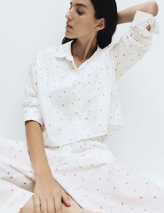 Pure Cotton Floral Cropped Lounge Shirt