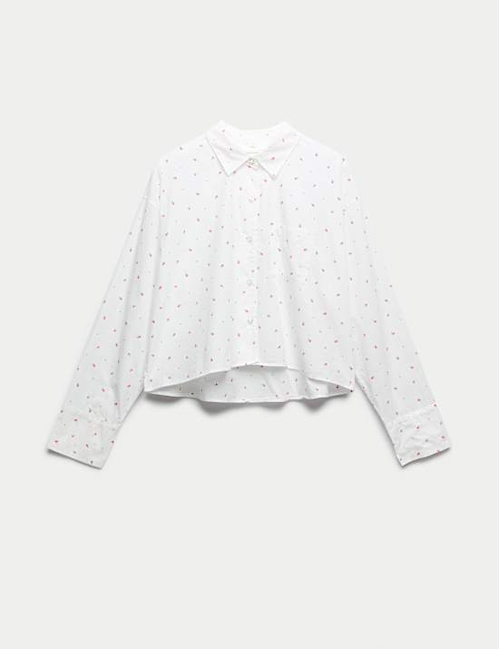 Pure Cotton Floral Cropped Lounge Shirt