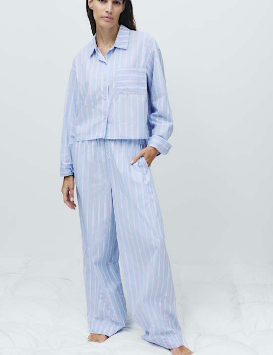 Pure Cotton Striped Cropped Pyjama Top