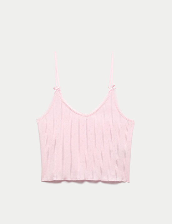 Pyjamatop van puur katoen met pointelle-details