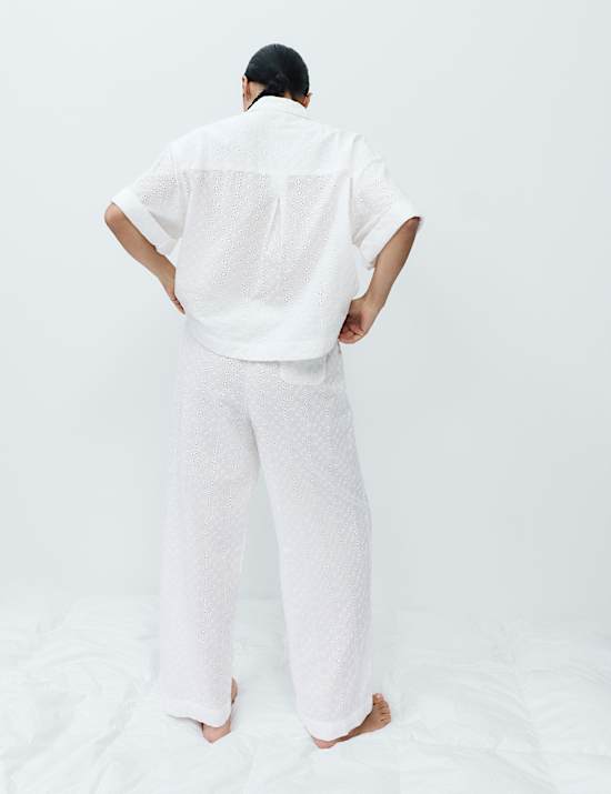 Pure Cotton Broderie Short Sleeve Pyjama Shirt