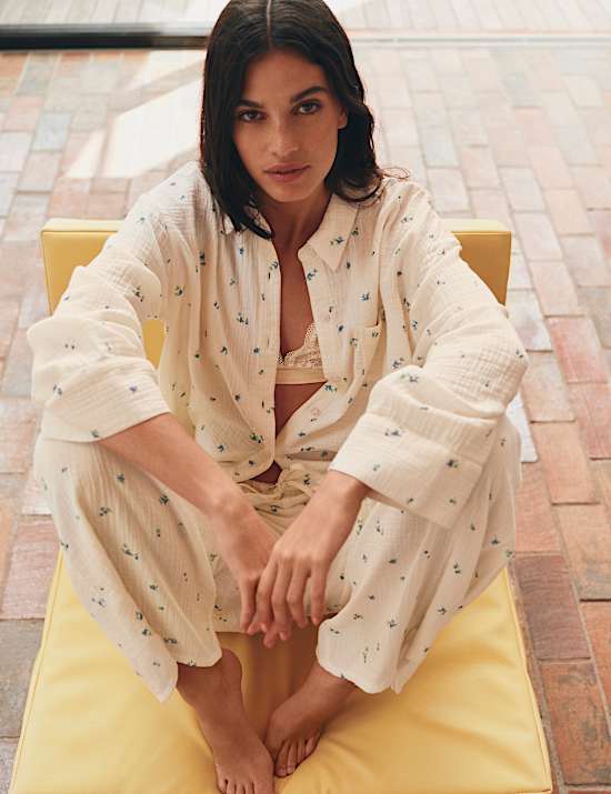Haut de pyjama en mousseline 100 % coton &agrave; imprim&eacute;