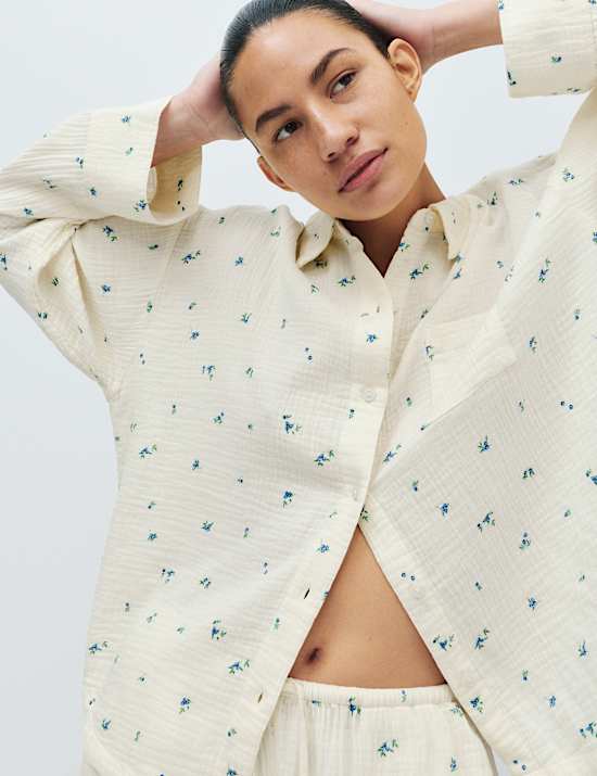 Haut de pyjama en mousseline 100 % coton &agrave; imprim&eacute;