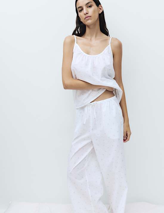 Pure Cotton Dobby Grid Ditsy Print Cami Top