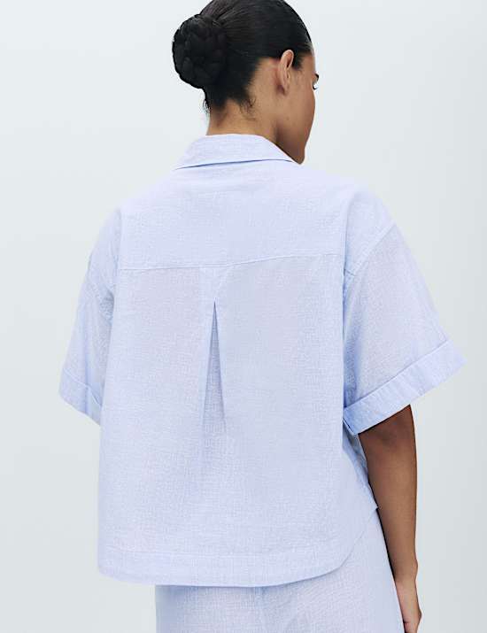 Pure Cotton Woven Stripe Collared Pyjama Top