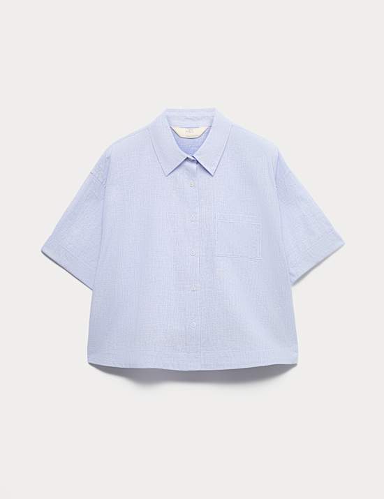 Pure Cotton Woven Stripe Collared Pyjama Top