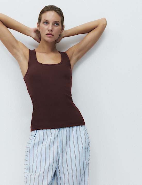 Cotton Rich Ribbed Pyjama Vest Top