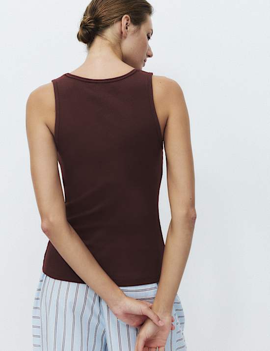 Cotton Rich Ribbed Pyjama Vest Top