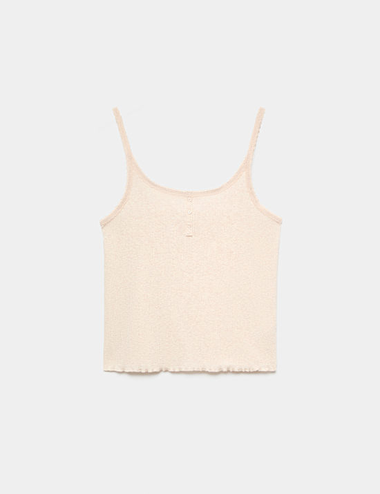 Cotton Blend Pointelle Lace Trim Cami Top