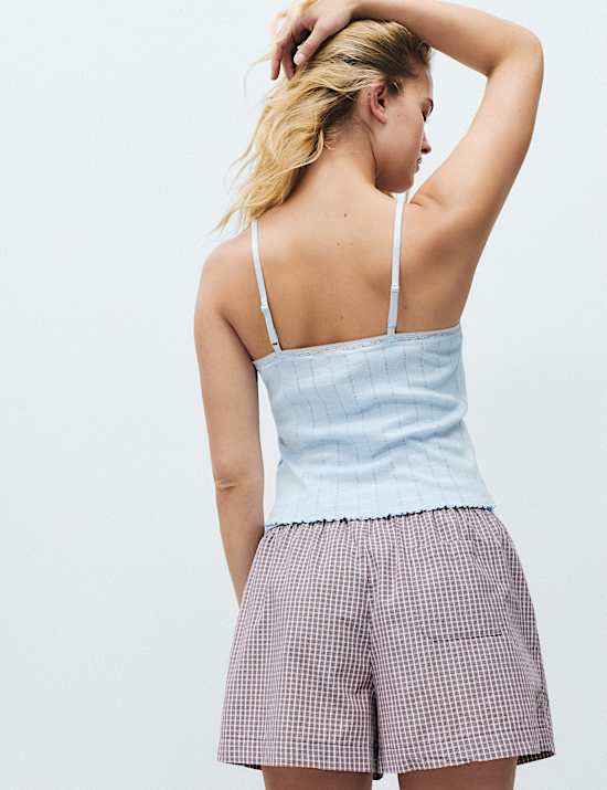 Slub Pointelle Lace Cami Pyjama Top