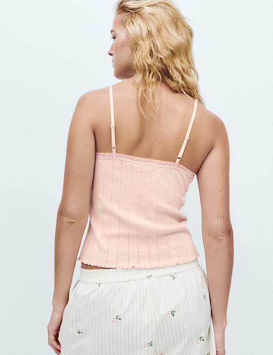 Slub Pointelle Lace Cami Pyjama Top
