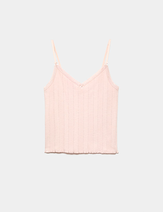Slub Pointelle Lace Cami Pyjama Top