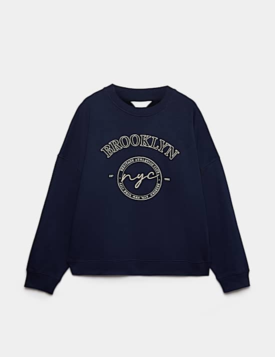 Cotton Rich Embroidered Loopback Sweatshirt