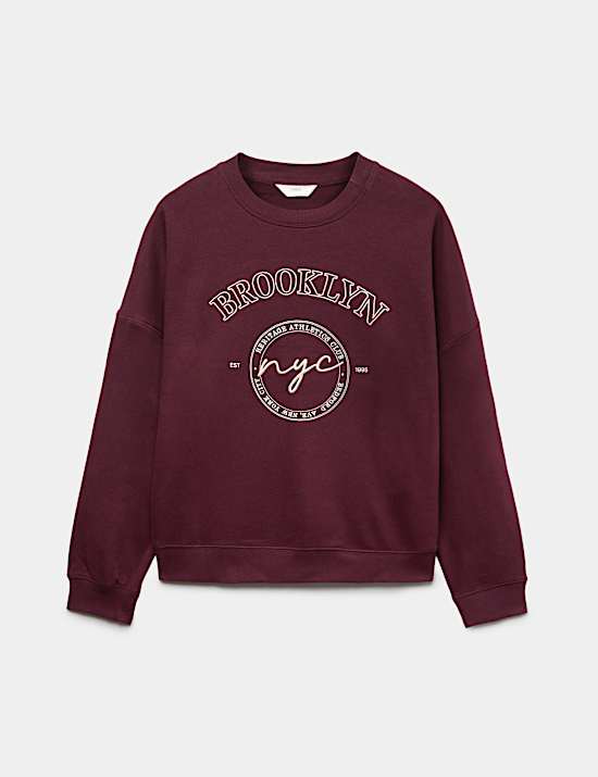 Sweat en molleton bouclette de coton &agrave; motif brod&eacute;