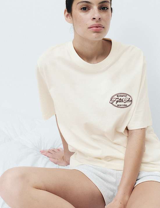 Pure Cotton Embroidered Slogan Pyjama Top