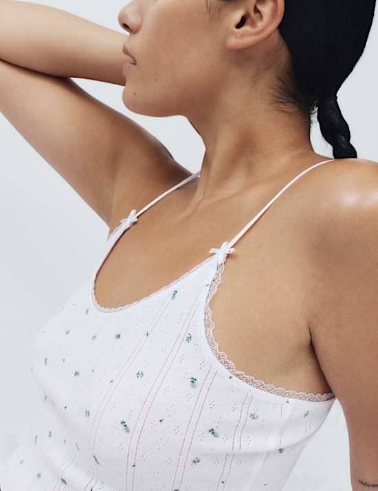 Pure Cotton Pointelle Floral Cami Top