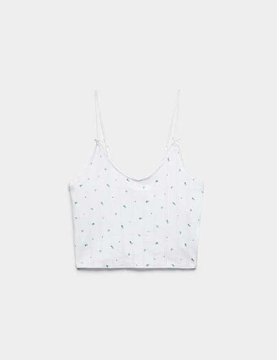 Pure Cotton Pointelle Floral Cami Top