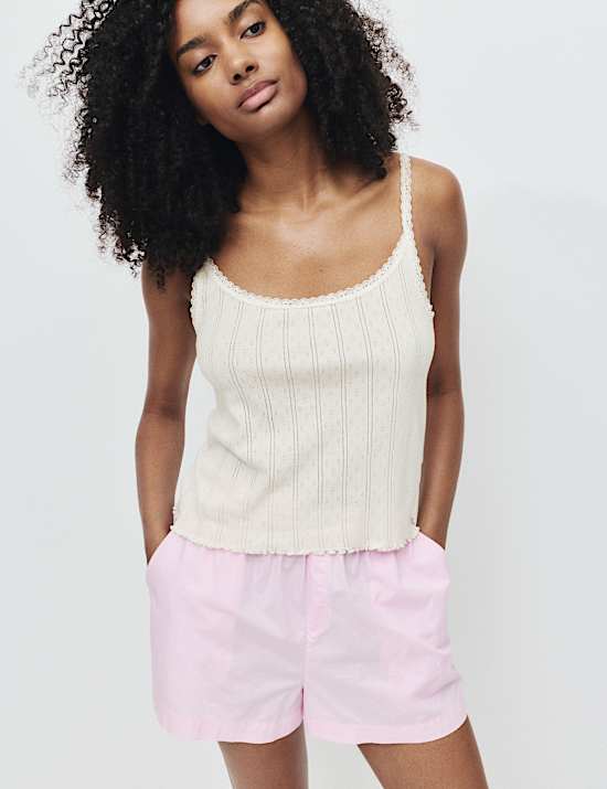 Pure Cotton Pointelle Lace Cami Pyjama Top
