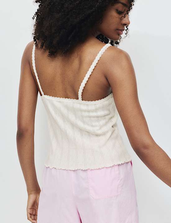 Pure Cotton Pointelle Lace Cami Pyjama Top