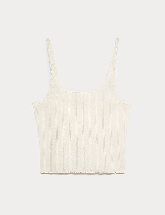 Pure Cotton Pointelle Lace Cami Pyjama Top