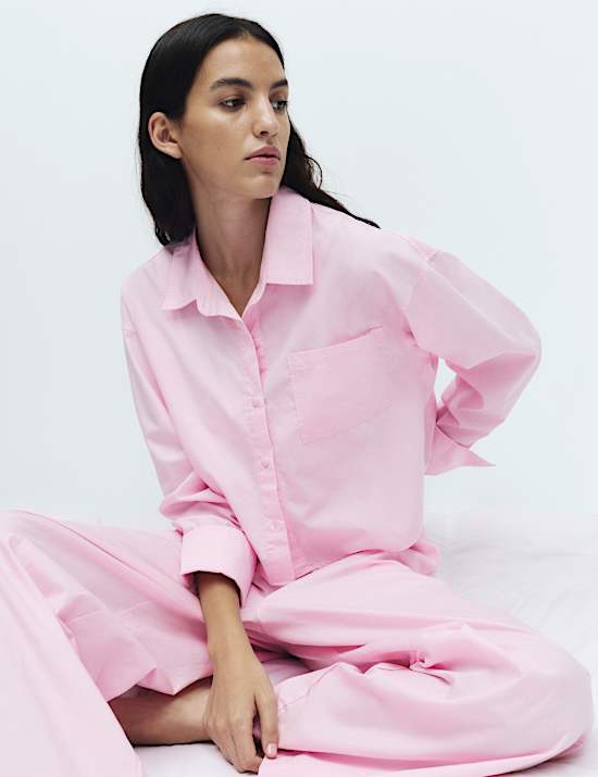Pure Cotton Cropped Pyjama Shirt