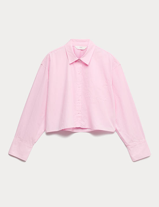 Pure Cotton Cropped Pyjama Shirt