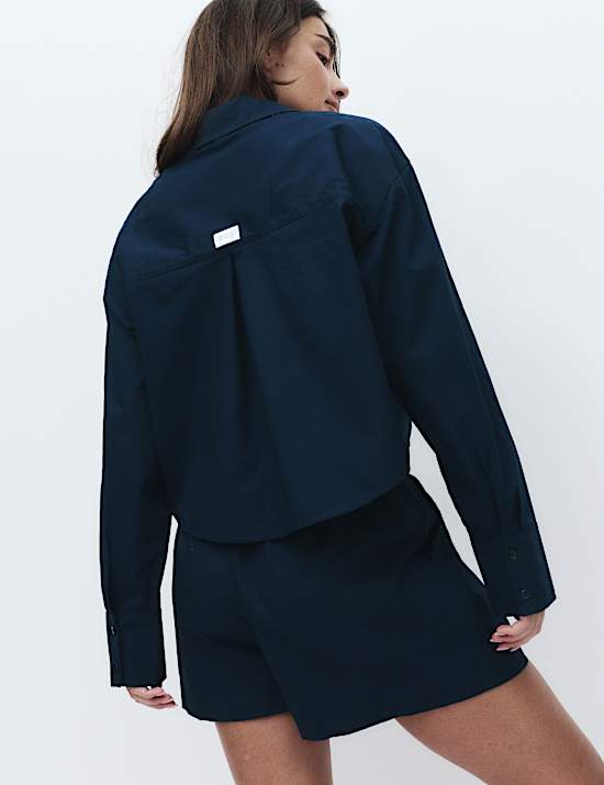 Pure Cotton Cropped Pyjama Shirt