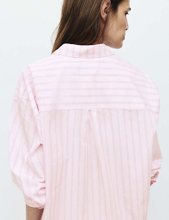 Chemise pyjama en popeline 100 % coton &agrave; rayures