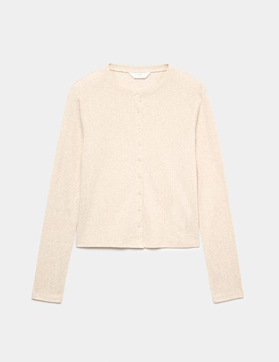 Cardigan confortable en maille pointelle de coton m&eacute;lang&eacute;
