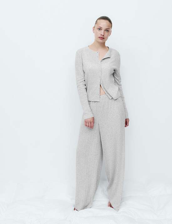 Cotton Blend Pointelle Lounge Cardigan