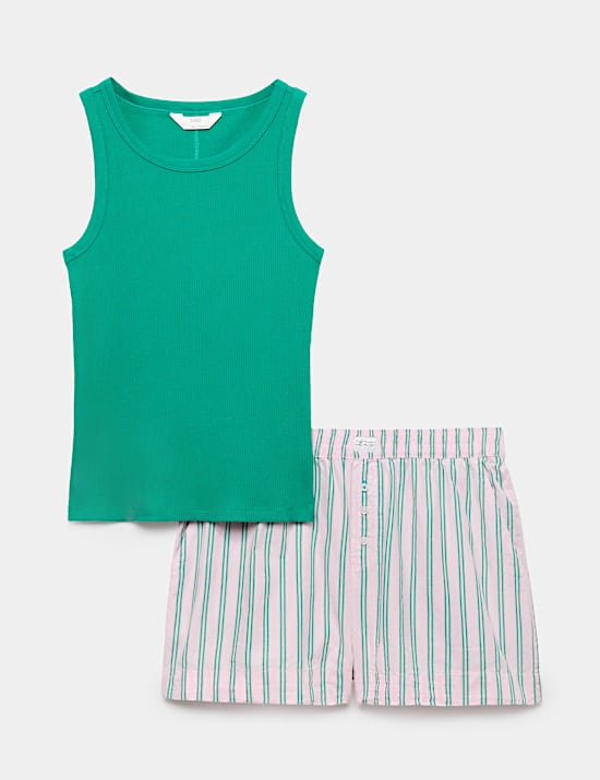 Ribbed Vest Striped Shortie Set