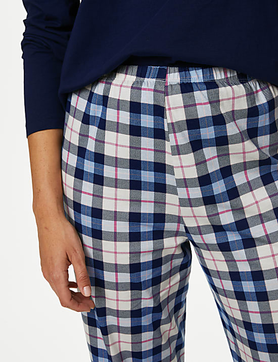 Set Piyama Kotak-Kotak Katun Murni