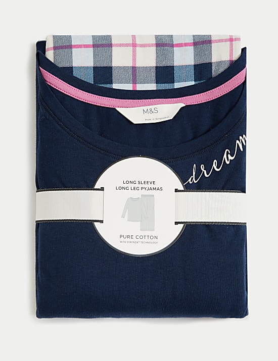 Set Piyama Kotak-Kotak Katun Murni